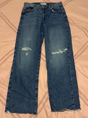 Garage Denim Dark Wash Distressed Straight-Leg Jeans